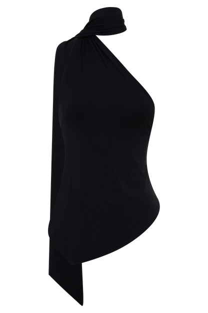 Jemma One Shoulder Tie Top - Black