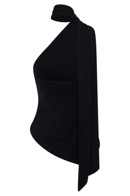 Jemma One Shoulder Tie Top - Black