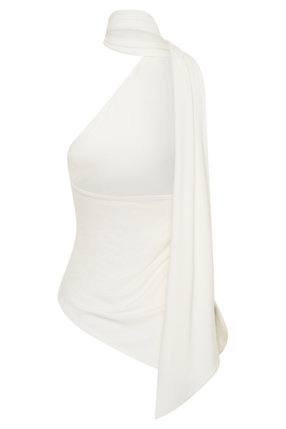 Jemma One Shoulder Tie Top - White