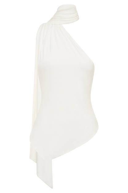 Jemma One Shoulder Tie Top - White