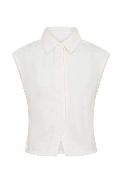 Jeremy Collared Denim Longline Top - White