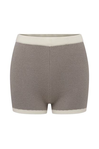 Julianne Contrast Knit Shorts - Pebble/Ivory