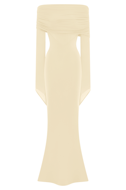 Kaitlin One Shoulder Slinky And Mesh Maxi Dress - Ivory