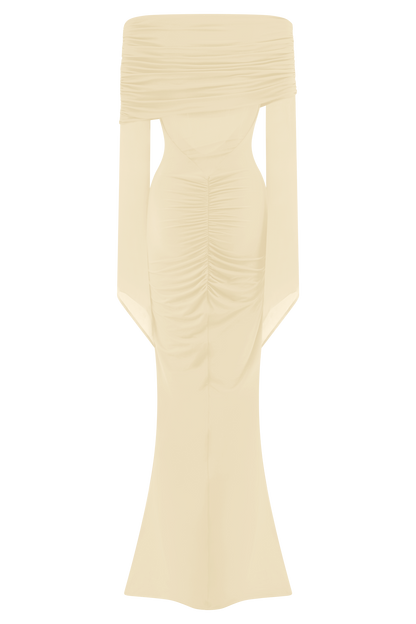 Kaitlin One Shoulder Slinky And Mesh Maxi Dress - Ivory