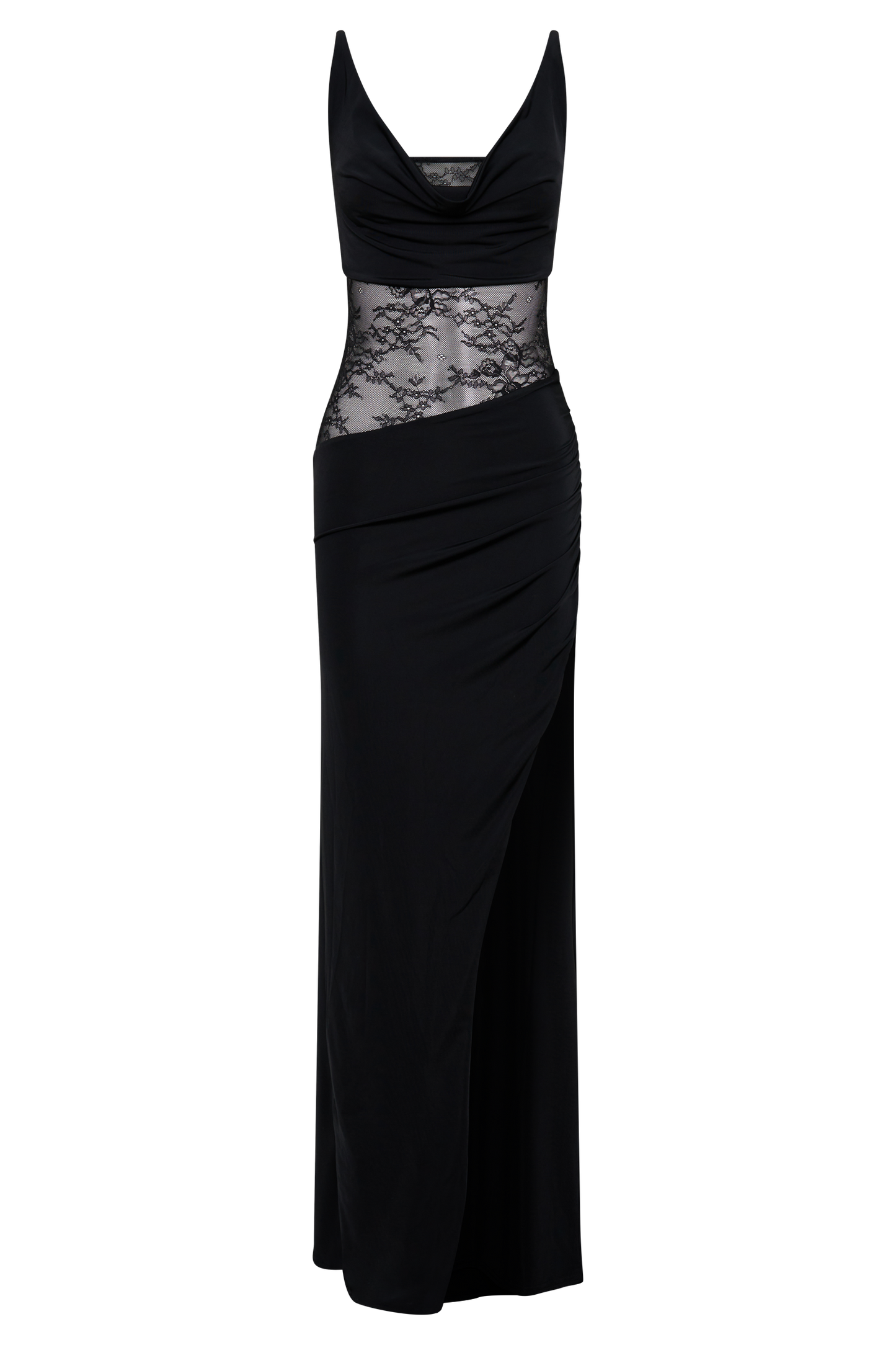 Kelela Draped Slinky And Lace Maxi Dress - Black
