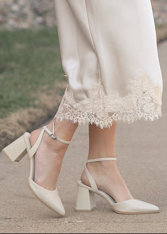 Pointed Toe Ankle Strap Block Heels