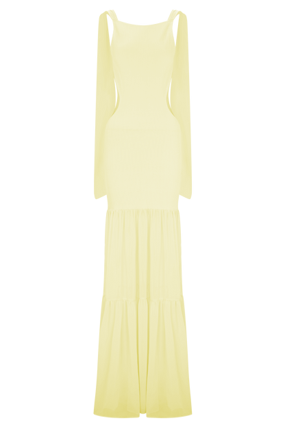 Haille Knit Chiffon Maxi Dress - Lemon