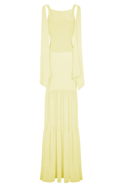 Haille Knit Chiffon Maxi Dress - Lemon