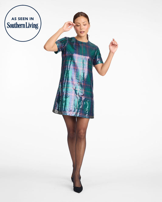 Fable Mini Dress in Plaid Sequins