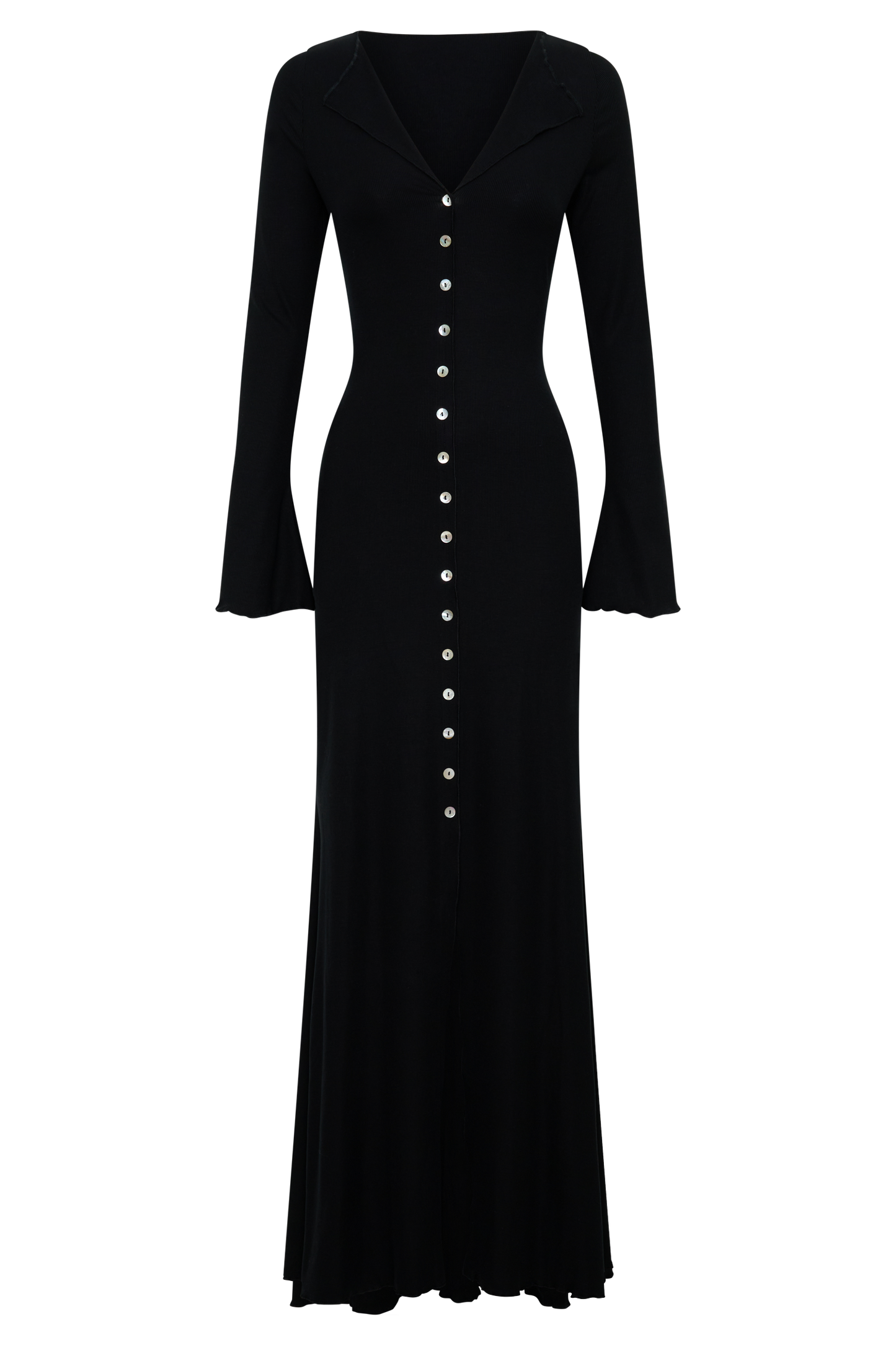 Tanya Buttoned Long Sleeve Maxi Dress - Black