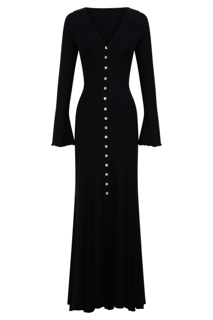 Tanya Buttoned Long Sleeve Maxi Dress - Black