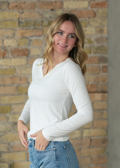 Basic Soft V-Neck Long Sleeve T-shirt - FINAL SALE