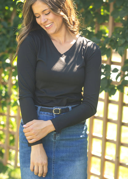 Basic Soft V-Neck Long Sleeve T-shirt - FINAL SALE
