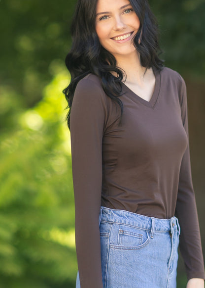 Basic Soft V-Neck Long Sleeve T-shirt - FINAL SALE