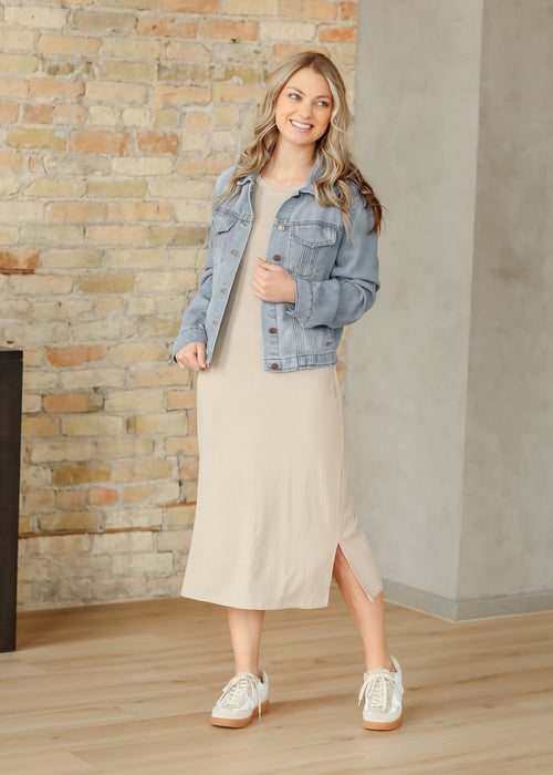 Baylor Taupe Ribbed T-shirt Dress