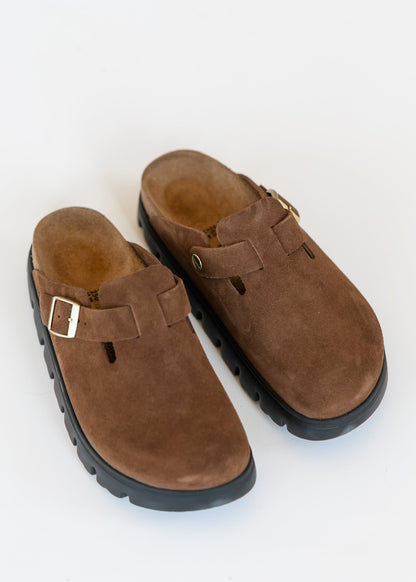Birkenstock® Dark Tea Suede Boston Chunky Clog