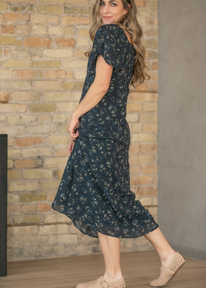 Black Floral Square Neck Maxi Dress