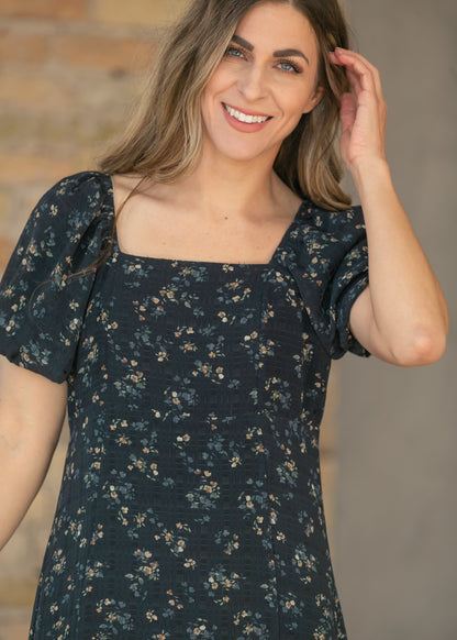 Black Floral Square Neck Maxi Dress