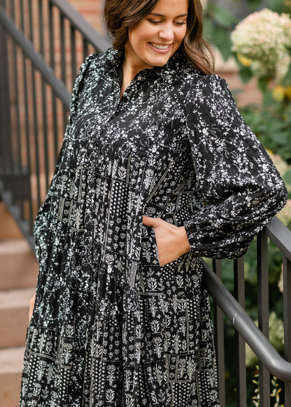 Black Multi Floral Button Front Midi Dress - FINAL SALE