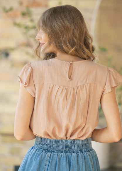 Ladder Lace Flounce Sleeve Top