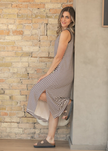 Brown Striped Tank Midi Dress - FINAL SALE