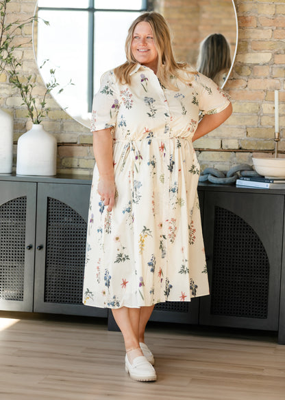 Button Down Floral Tie Waist Midi Dress - FINAL SALE