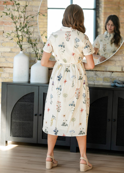Button Down Floral Tie Waist Midi Dress - FINAL SALE