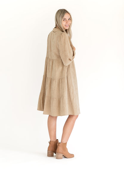 Button Up Textured Taupe Shirt Dress - FINAL SALE