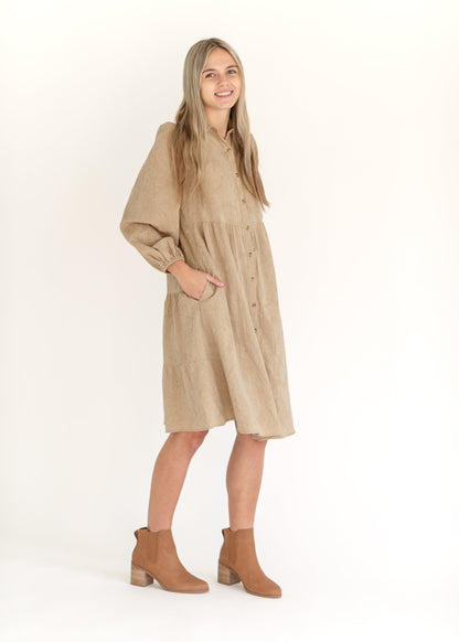 Button Up Textured Taupe Shirt Dress - FINAL SALE