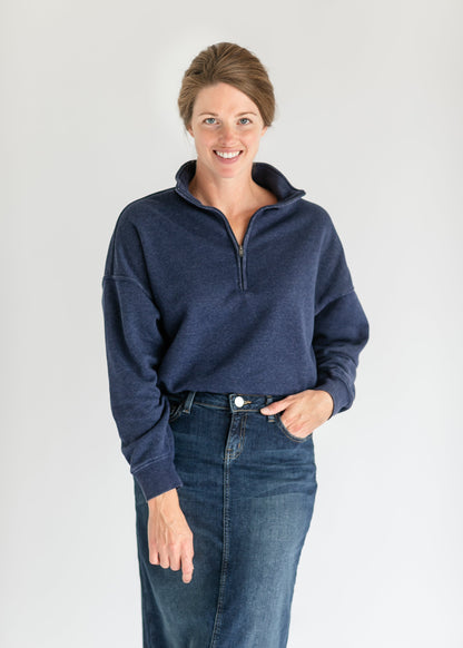 Cameryn Quarter Zip Drop Sleeve Sweatshirt - FINAL SALE