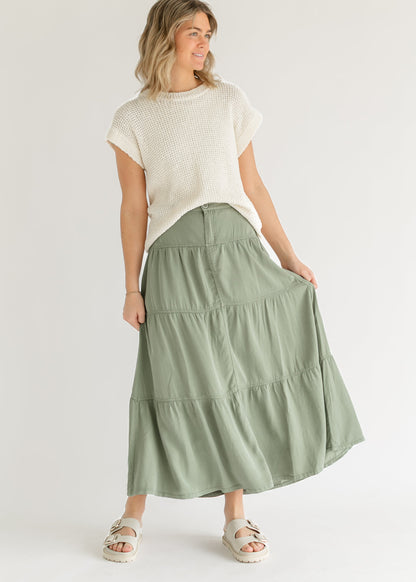 Chambray Tiered Colored Denim Skirt - FINAL SALE