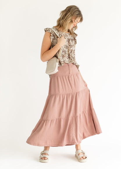Chambray Tiered Colored Denim Skirt - FINAL SALE