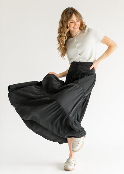 Chambray Tiered Colored Denim Skirt - FINAL SALE