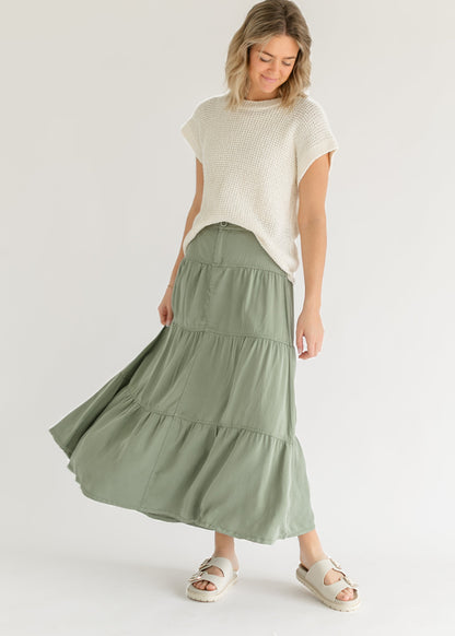 Chambray Tiered Colored Denim Skirt - FINAL SALE