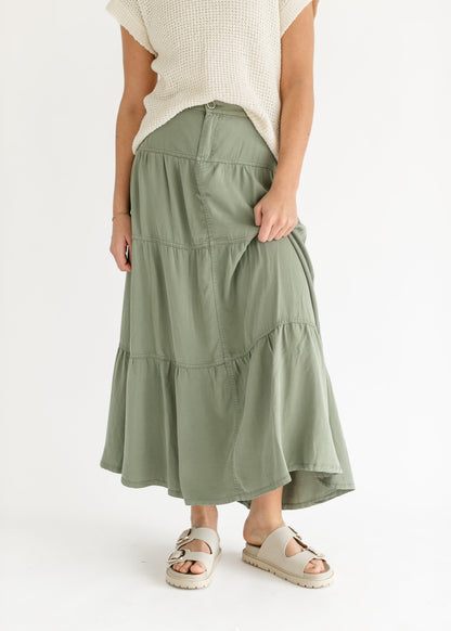 Chambray Tiered Colored Denim Skirt - FINAL SALE