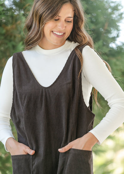 Chocolate Corduroy Overall Dress - FINAL SALE