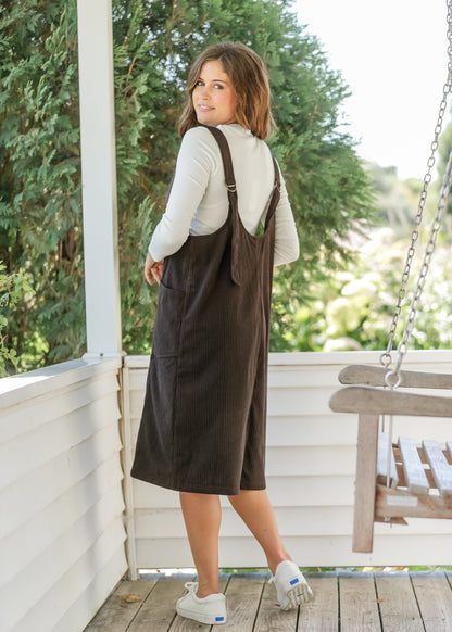Chocolate Corduroy Overall Dress - FINAL SALE