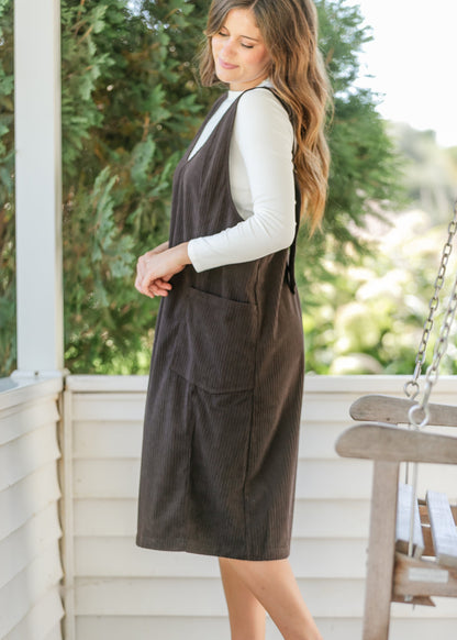 Chocolate Corduroy Overall Dress - FINAL SALE
