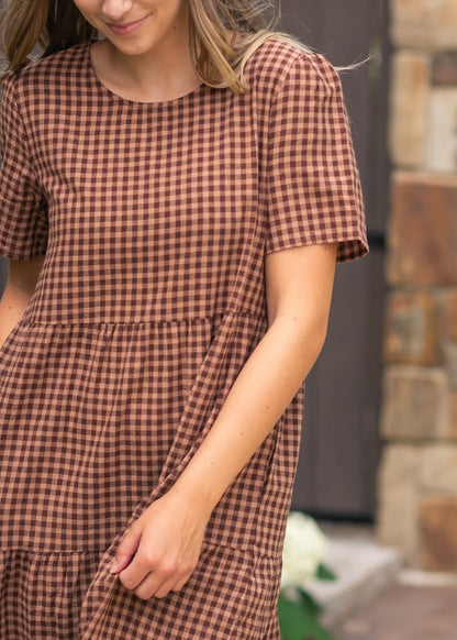 Chocolate Gingham Tiered Dress