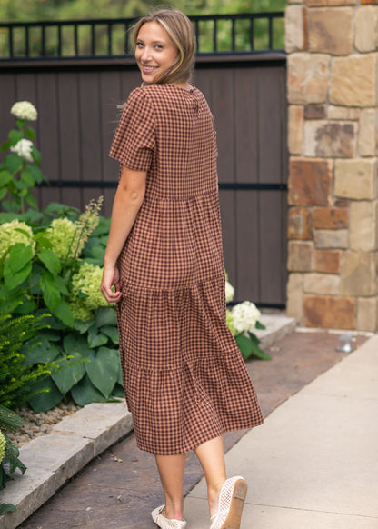 Chocolate Gingham Tiered Dress