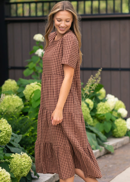Chocolate Gingham Tiered Dress