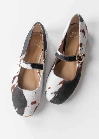 Cow Print Mary Jane Flats