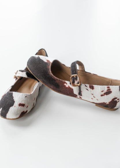 Cow Print Mary Jane Flats