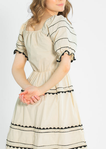 Damson Ric-Rac Ruffle Short Sleeve Midi Dress - FINAL SALE