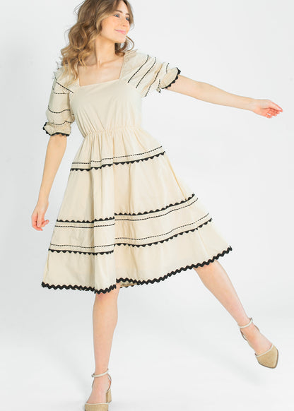 Damson Ric-Rac Ruffle Short Sleeve Midi Dress - FINAL SALE