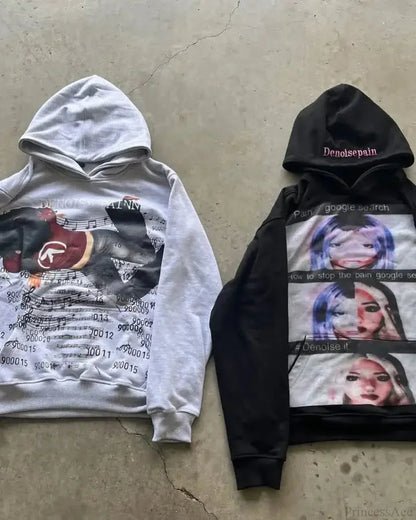 Dark Informal Print Oversized Hoodie