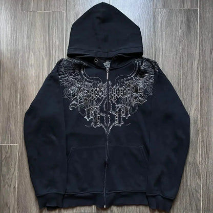 Dark Oversized Design Zip Hoodie