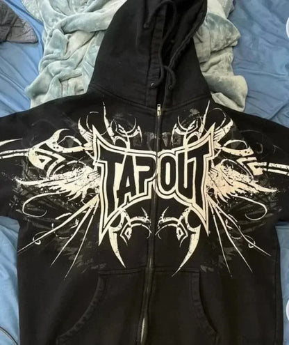Dark Skull Print Zip Hoodie
