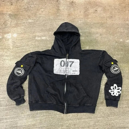 Dark Zipper Joined Vintage Hoodie