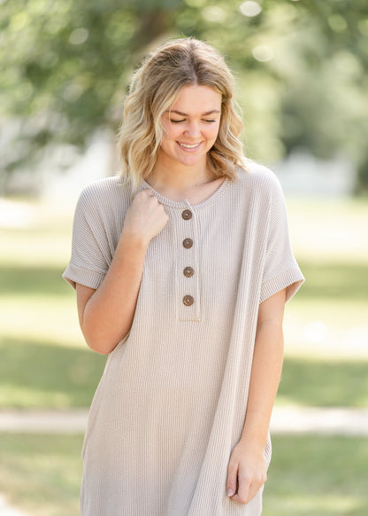 Dawn Ribbed 1/4 Button Midi Dress - FINAL SALE